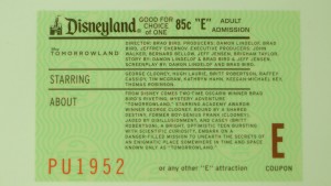 Promotional re-creation of original Disneyland E ticket for Tomorrowland - given to patrons of IMAX advance showings of "Tomorrowland" on May 21.